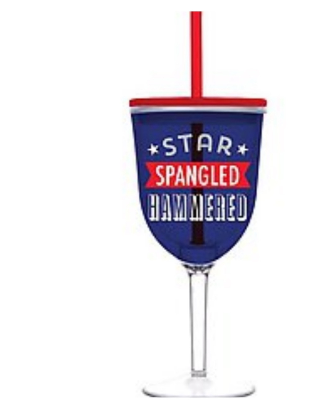Star Spangled Hammered Blue Wine Tumbler with Straw